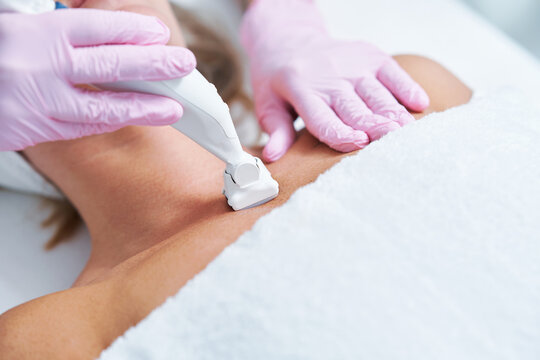 Adult Woman In Beauty Salon Undergoing Face Hydrogen Purification