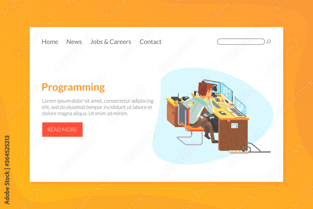 Poster programming landing page template, online web page, mobile app vector illustration