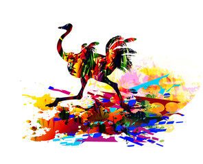Ostrich running. Digital painting