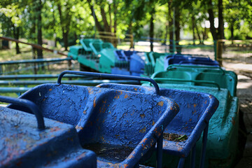 Old abandoned attraction in the city of Pripyat, Ukraine. The consequences of a nuclear explosion at the Chernobyl nuclear power plant. Ghost town