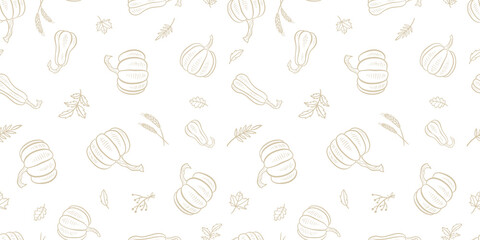Lovely hand drawn pumpkin seamless pattern, great for Thanksgiving and Halloween textiles, banners, wallpapers, wrapping - vector design