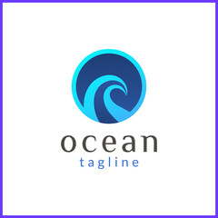 Bright blue and black water wave logo design