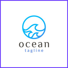 Fototapeta premium Sea wave logo design line art