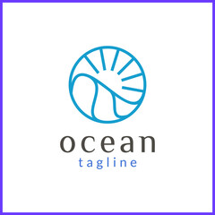 simple sun and ocean waves line art style