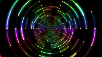 Tunnel Neon Light Disco Tube abstract 3D illustration background.