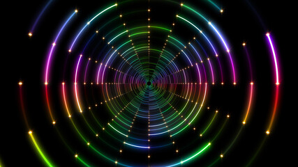 Tunnel Neon Light Disco Tube abstract 3D illustration background.