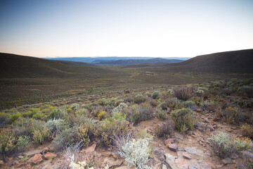 Wide Angle View over the Tankwa Karoo at dawn in the Direction of Southerland in the Northern Cape of South Africa