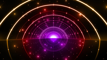 Tunnel Neon Light Disco Tube abstract 3D illustration background.