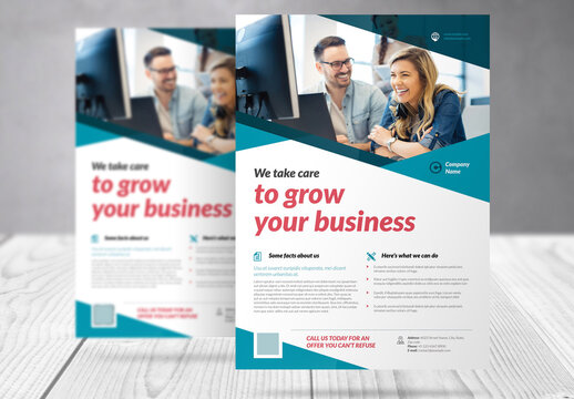 Business Flyer with Dark and Light Blue Accents