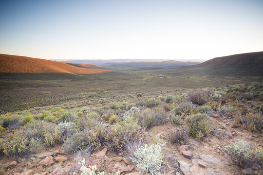 Wide Angle View over the Tankwa Karoo at dawn in the Direction of Southerland in the Northern Cape of South Africa
