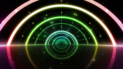 Tunnel Neon Light Disco Tube abstract 3D illustration background.