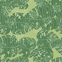 Chaotic monstera leaves wallpaper. Botanic seamless pattern.