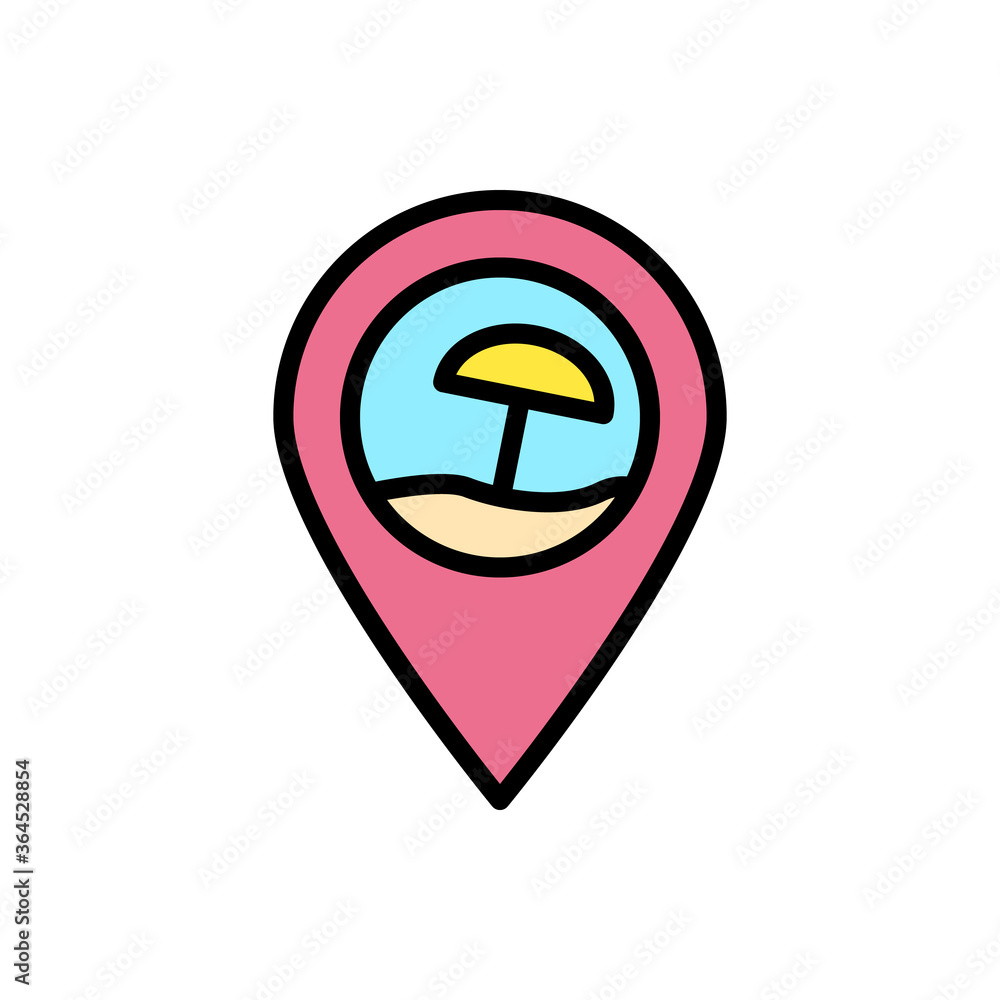 Poster location pin, beach icon. simple color with outline vector elements of vacation icons for ui and ux,