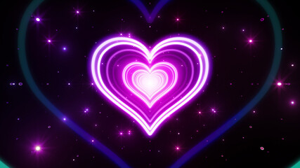 Heart Love Tunnel Neon Light Disco Tube abstract 3D illustration background.