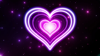 Heart Love Tunnel Neon Light Disco Tube abstract 3D illustration background.