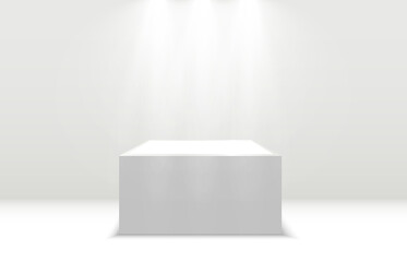 White podium or platform with spotlights. A pedestal for rewarding the winners.