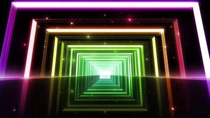 Tunnel Neon Light Disco Tube abstract 3D illustration background.