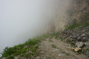 Fototapeta na wymiar Foggy road in the mountains