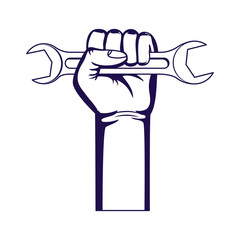 hand with wrench key tool isolated icon