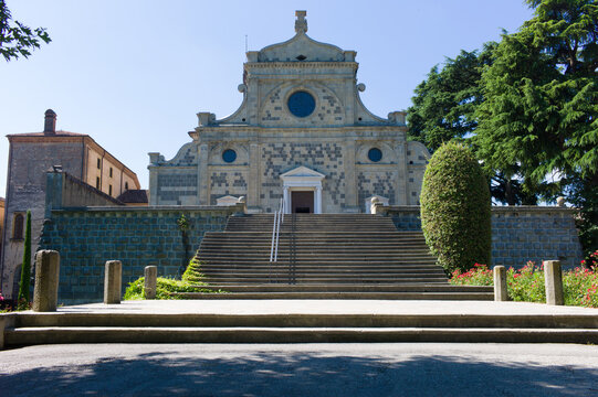 Front view of the Abbazia di Praglia (Praglia Abbey) in the province of Padua at the foot of the Euganean Hills in Italy