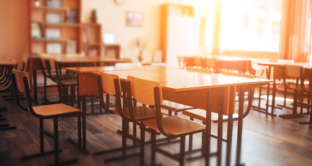 Empty school class during school holidays, back to school, children education
