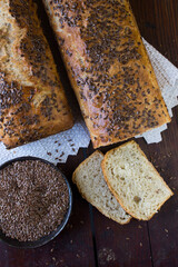 Homemade bread sprinkled with linseed.