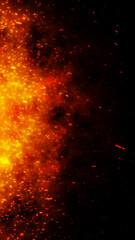 Fire particles over black black background. Fire sparks background. Abstract dark glitter fire...