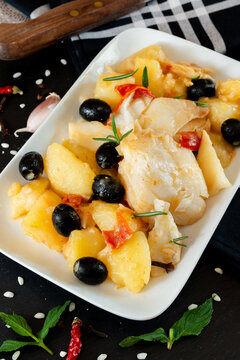 Baked Codfish baccala Recipe with Potatoes and Olives