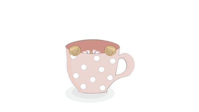 Lovely vector puppy, dog with bow in cup
