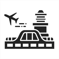 Fototapeta na wymiar Airport black glyph icon. Airport with customs and border control facilities. Enabling passengers to travel between countries. Pictogram for web page, mobile app, promo. UI UX GUI design element