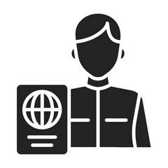 Passport control black glyph icon. Area in an airport where passports are checked. Pictogram for web page, mobile app, promo. UI UX GUI design element.