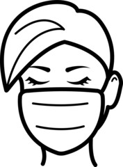 
Vector image of a girl with a mask. Black and white.