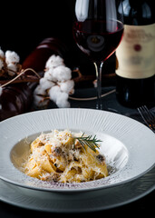 pasta on a dark background