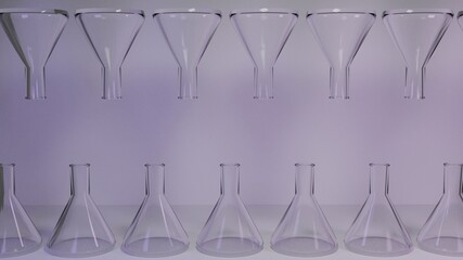 Composition with chemical test tubes. Wallpaper on the background with scientific equipment