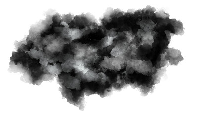 Black watercolor background. Abstract paint splash, isolated on white backdrop. Aquarelle texture.