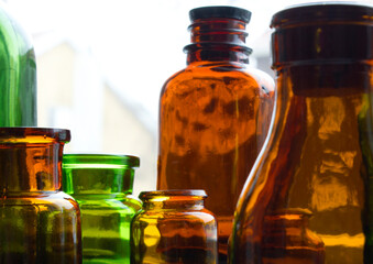 glass bottle and glass