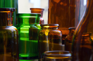 glass bottle and glass