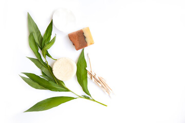 handmade soap solid shampoo, on a white background for environmental friendly care.