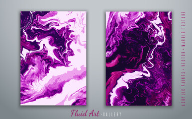 Vector. Fluid art. Liquid acrylic paints. Marble texture. Violet colors. Handmade. Fashionable modern painting. Template for posters, business cards, invitations, book covers, presentations.