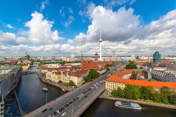 Fototapeta na wymiar Berlin, Germany Skyline from Above the Spree River.