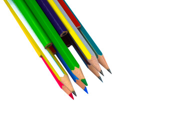 Some different colored wood pencil crayons placed together in a circle