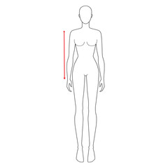 Women to do sleeve length measurement fashion Illustration for size chart. 7.5 head size girl for site or online shop. Human body infographic template for clothes. 