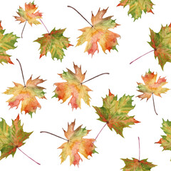Fototapeta premium Seamless watercolor pattern,jpg,12x12 inches, Autumn Leaves Pattern