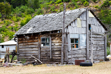 Old weathered wooden building on a farm in Patagonia, Chile