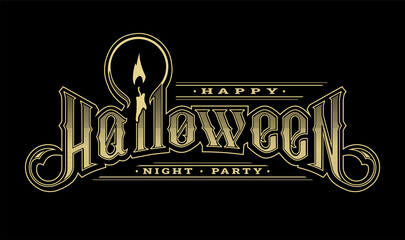 Halloween vintage font. Emblem in the old style on a dark background. Vector illustration.