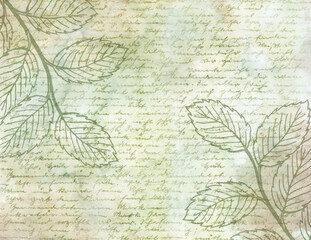 grunge background with leaves and text