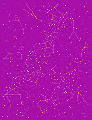 Fototapeta premium Zodiac constellations on the night sky pink background