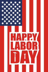happy labor day celebration with usa flag and lettering