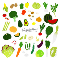 Fototapeta premium いろんな野菜の手描きイラストアイコン【白背景】vegetables icon