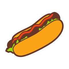 Illustration of fast food hot dog.